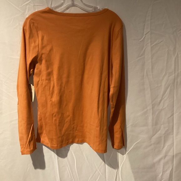 St Johns Bay 3/4 sleeve tee V neck in dark orange size L - Picture 2 of 5